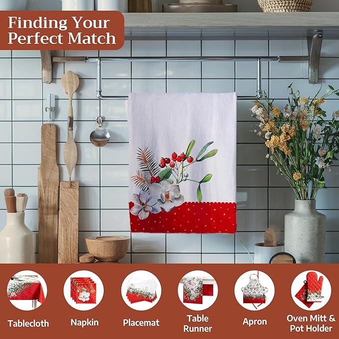 Maison d' Hermine Kitchen Towels Set of 3 100% Cotton 70 CM x 50 CM Reusable Cloth Tea Dish Towels Absorbent with Hanging Loop for Kitchen Dining Christmas Decorations (Noel)