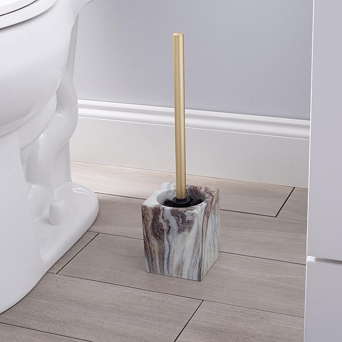 Elle Décor Square Toilet Bowl Brush in Agate | Dimensions: 4.09" x 3.86" x 14.37" | 360 Bristle Design | Multiple Color | Bathroom Décor