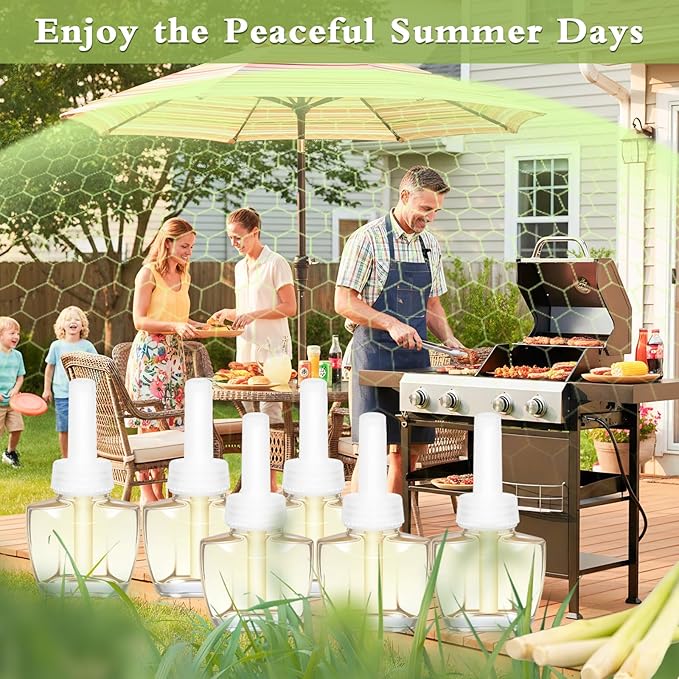 Plug In Air Freshener Refills for Home, 6 Pack Citronella Scent, Summer Fresh Aroma, Compatible with Air Wick & Glade, Not for Glade Plus, Home Fragrance 3.96 Fl Oz for Indoor, Backyard, Hallway