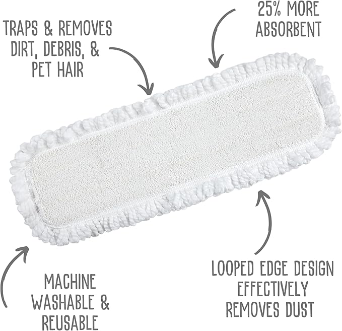 Quick Shine Clean + Dust Pad | Thick White Microfiber Pad Ideal for Dry Dusting and Floor Cleaning | Reusble, Washable & Safe for All Hard Surface Floors