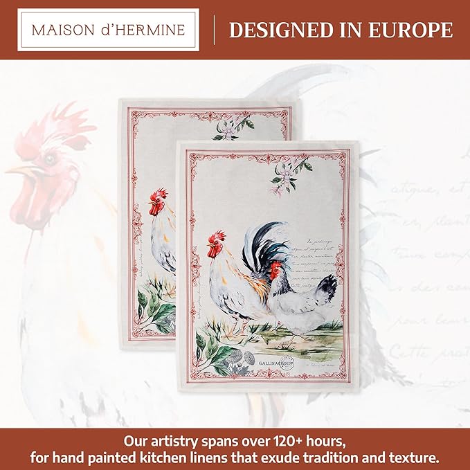 Maison d' Hermine Kitchen Towels Set of 2 100% Cotton 27.50" x 20" Reusable Cloth Tea Dish Towels Absorbent with Hanging Loop for Kitchen, Home, Dining, Cocktail Parties Spring/Summer (Campagne)