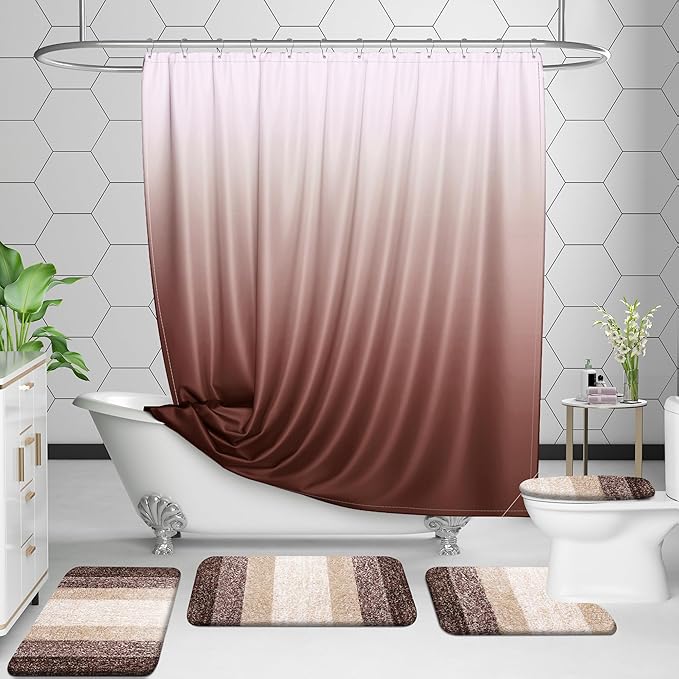 OLANLY Bathroom Rugs Sets 3 Piece, Soft Absorbent Microfiber Bath Mats and U-Shaped Contour Toilet Rug, Plush Shaggy Bath Mat Set for Bathroom (36"x24"+24"x16"+24"x20", Brown)