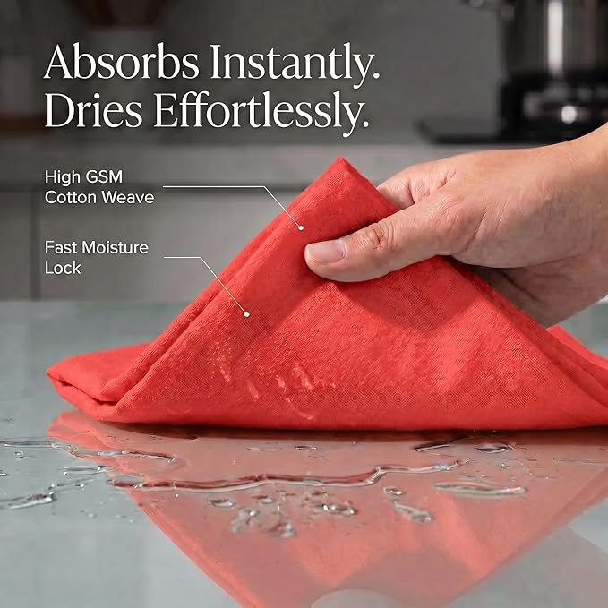 Urban Villa Kitchen Towel100% Cotton Red Color Dish Towels for Kitchen Size 20x30 inches (Set of 6) Highly Absorbent Multiuse Dish Cloths with Hanging Loop Quick Drying Soft Premium Hand &Tea Towels