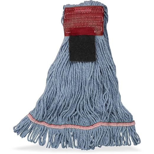 SPARTA Flo-Pac Acrylic Mop Head, Loop-Ended, Wide Band with 5" Red Band with Scrubber for Organized Cleaning, Large, Blue, (Pack of 12)