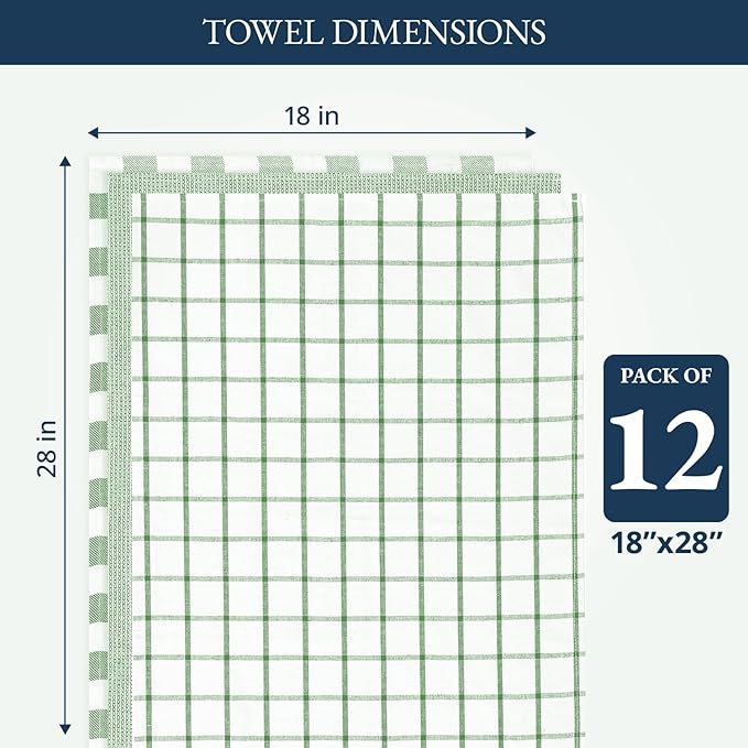 LANE LINEN Kitchen Towels Set - Pack of 12 Cotton Dish Towels for Drying Dishes, 18”x 28”, Premium Hand Towels, Tea Towel, Quick Drying Kitchen Towel Set - Olive