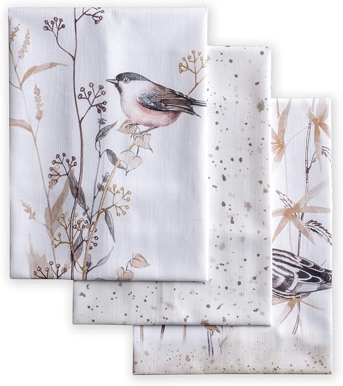 Maison d' Hermine Kitchen Towels Set of 3 100% Cotton 27.50" x 20" Reusable Cloth Dish Towels Absorbent with Hanging Loop for Kitchen Farmhouse Hotel Spring Summer - Meadow Florals - Brown