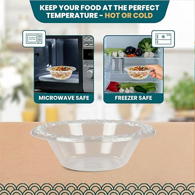 R-kay Clear Small Plastic Bowls - 5 OZ, 100 Count Microwavable Clear Disposable Bowls - Strong Heavy Duty And Sturdy Clear Plastic Bowls Disposable