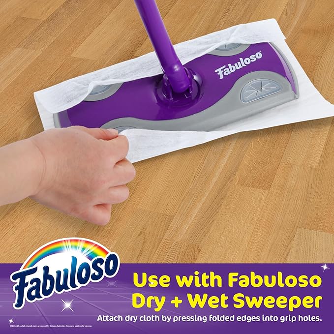 Fabuloso Dry Cloths Sweeping Pads, 16 Count, Disposable Dry Cloths for Use with Fabuloso Dry and Wet Sweeper, Traps and Locks Dirt, Dust, and Hair, 10.4 x 8 Inches Each