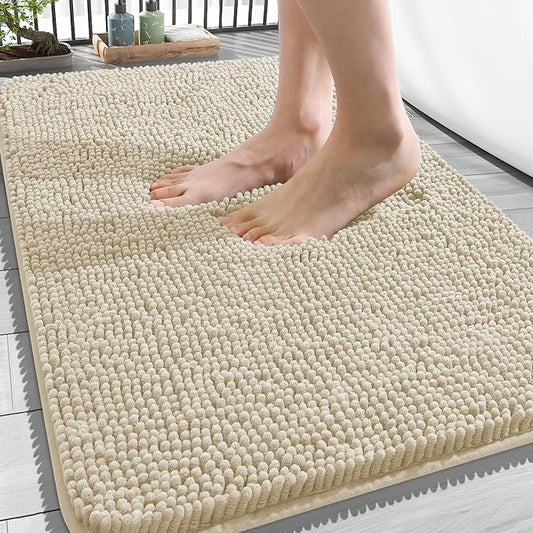 OLANLY Bathroom Rugs 34x21, Extra Soft Absorbent Chenille Bath Rugs, Rubber Backing Quick Dry, Machine Washable Bath Mats for Bathroom Floor, Tub and Shower, Home Decor Accessories, Sand