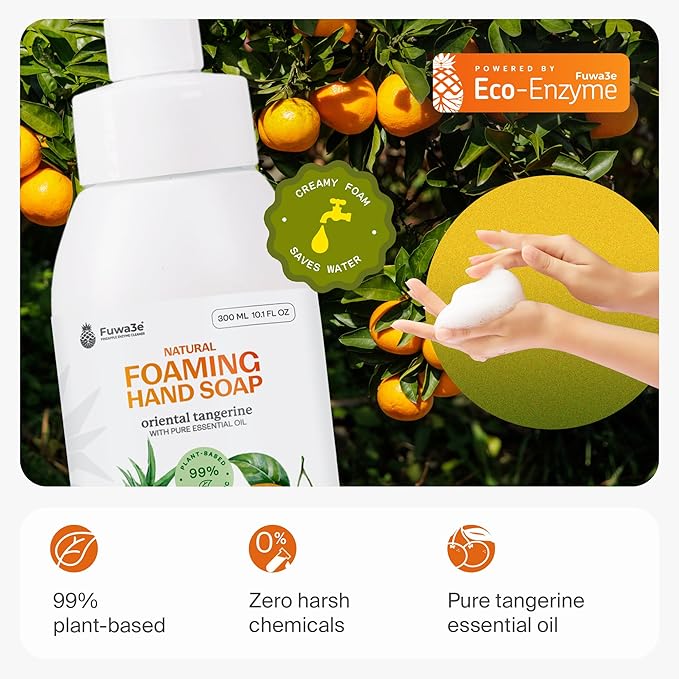 Fuwa3e Natural Bathroom Toilet Cleaner (3 Pack) & Foaming Hand Soap Tangerine (3 Pack)