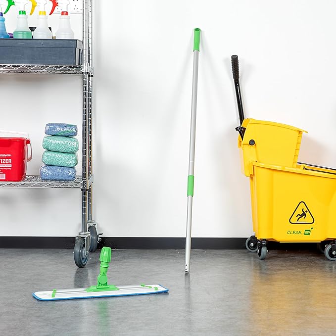Restaurantware-HANDLE ONLY: Clean Tek Professional 60 Mop Handle, 1 Telescopic Mop Stick - Frame And Pads Sold Separately, Extends Up To 60 Inches, Green Aluminum Adjustable