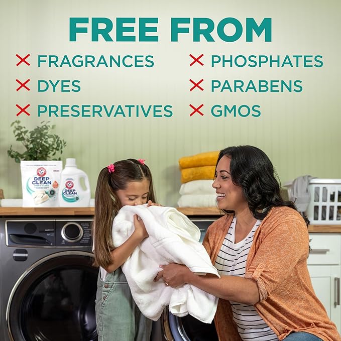 ARM & HAMMER Deep Clean Free & Clear Liquid Laundry Detergent, Free of Dyes, and Perfumes, Dermatologist Tested, 75 Fl Oz, 50 Loads