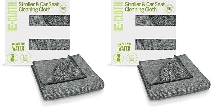 E-Cloth Stroller & Car Seat Cleaning Cloth, Premium Microfiber Cloth with Scrubbing Corner, Ideal for Cleaning Baby Stroller, Car Seats, Car Seat Cover, Booster Seat, 100 Wash Promise (Pack of 2)