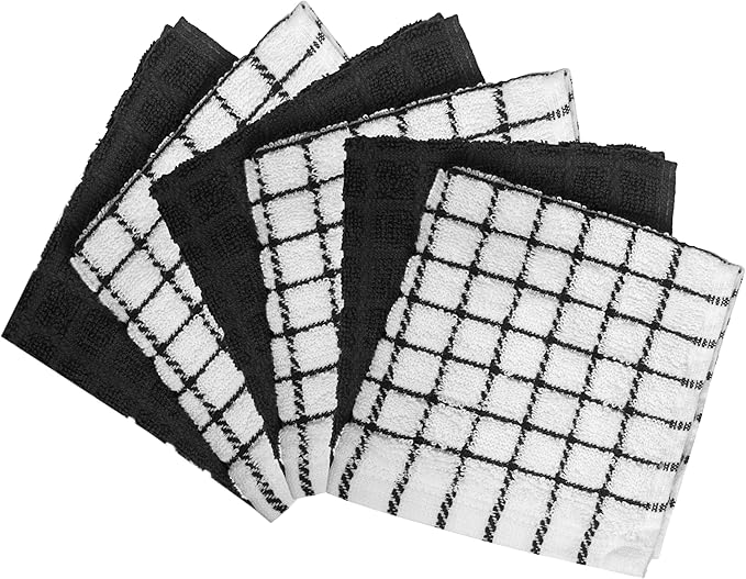 Bumble Dish Cloths (6 Pack) | 12” x 12” | 100% Cotton Kitchen Towels | 405 GSM | Soft, Highly Absorbent & Durable Dish Towels for Kitchen | Black