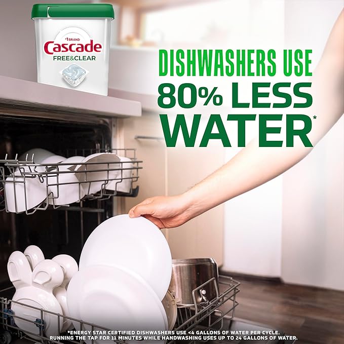 Cascade Free & Clear Dishwasher Pods, Dishwasher Detergent, Dish Detergent Soap, Unscented, 62ct