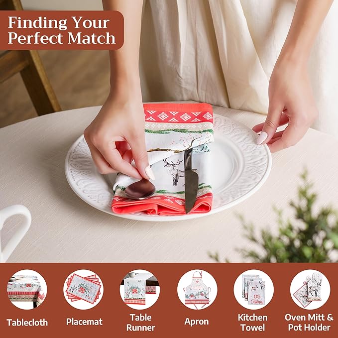Maison d' Hermine Cloth Napkins Set of 4 100% Cotton for Thanksgiving Christmas Decorations Everyday Reusable Square Fall Napkins Cloth Washable Dinner Party (Rural Christmas, 20"x20")