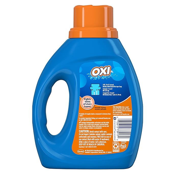 All Stainlifters Laundry Detergent Liquid with OXI Stain Removers and Whiteners, Fresh, 20 Loads, 36 Fl Oz