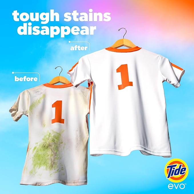 Tide evo Spring Blast Scent Laundry Detergent Fiber Tiles Works on 100% of Common Stains Safe for All Machines and Water Conditions Concentrated HE Compatible Clean and Instant Dissolve, 16 Count