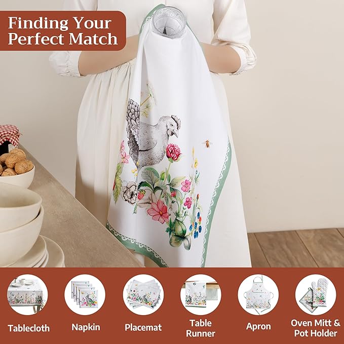 Maison d' Hermine Kitchen Towels Set of 3 100% Cotton 27.50" x 20" Reusable Cloth Tea Dish Towels Absorbent with Hanging Loop for Kitchen Farmhouse Hotel Spring Summer - Printemps