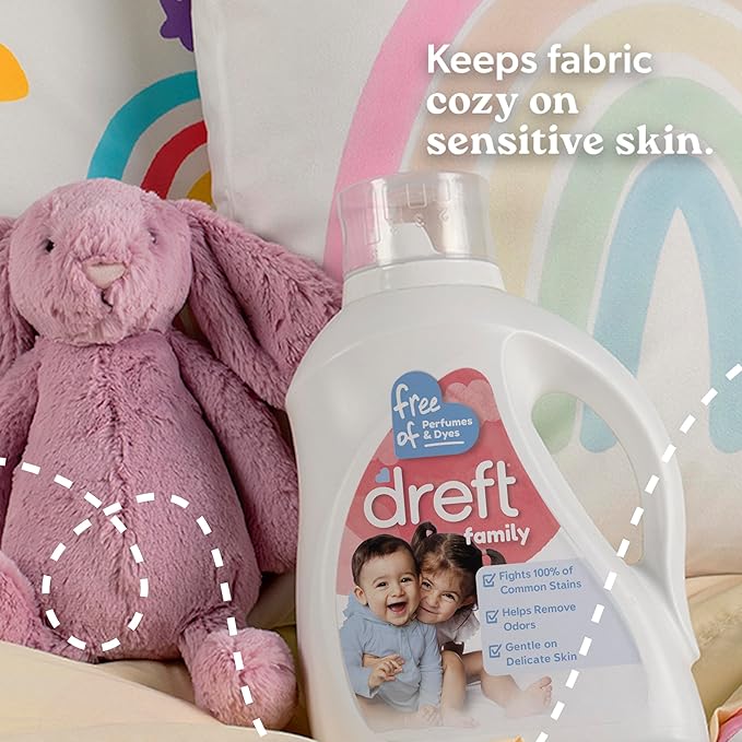 Dreft Family Liquid Laundry Detergent, Unscented Gentle on Sensitive Skin Laundry Soap, 84 fl oz, 64 Loads (Packaging May Vary)