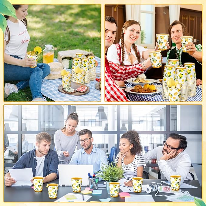 Umigy 200 Pcs Lemonade Paper Cups Disposable Lemonade Stand Cups Bathroom Mouthwash Drinking Disposable Cups for Summer Party Picnics Barbecues Traveling Hot Cold Beverage Water Juice (8 oz)