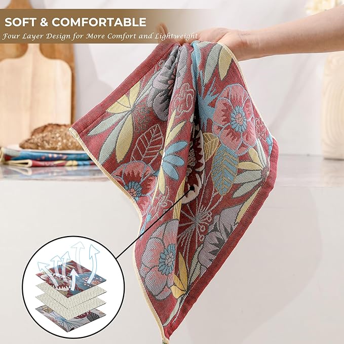 Dish Towels for Kitchen, Jacquard Woven Kitchen Towels Set, Reusable Reusable Cleaning Tea Towels Ultra Absorbent with Hanging Loop,Decorative Retro Hand Towels for Bathroom, Gift for Mom