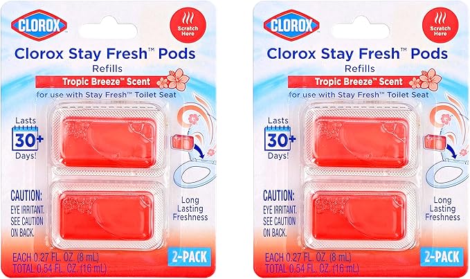 Clorox Stay Fresh Pods - Tropic Breeze Air Freshener and Odor Eliminator for Stay Fresh Toilet Seat, Orange, 4-Piece