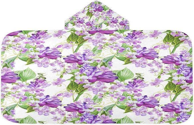 CEBUGI Purple Flowers Hooded Bath Towel for Kids Absorbent Soft Bath Towel Wrap with Hood 50x23.5in Pool Beach Shower Towel for Boys Girls