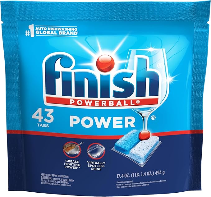 Finish Power Dishwasher Pods, No Pre-Rinse Dishwasher Detergent Soap For Deep Clean & Shine with Degreasing Power, 43 Count