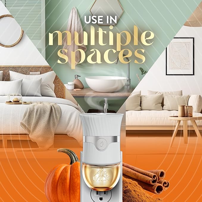 Air Wick Plug in Scented Oil Refill, Infused with Essential Oils, Plug in Air Fresheners for Home, Fall Scent, Fall Décor, Harvest Pumpkin & Spice, 5 ct