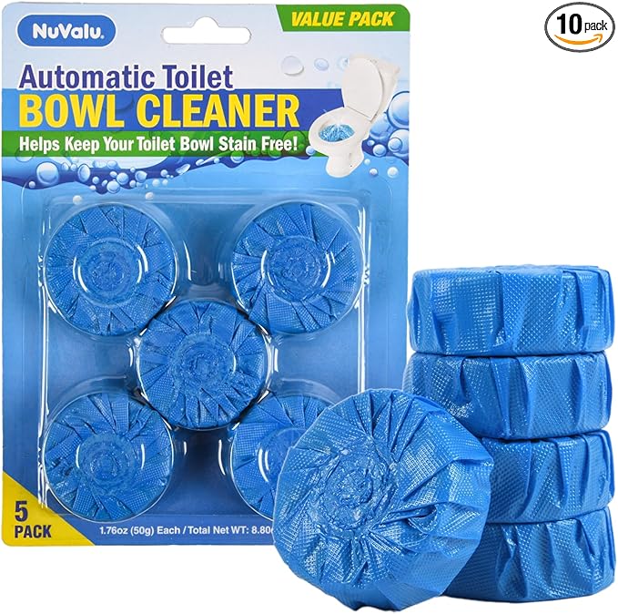Toilet Bowl Cleaner Tabs, Blue Toilet Tank Tablets, Long Lasting In‑Tank Cleaner for Fresh & Clean Toilet with Every Flush (2 Pack /10 Tablets)