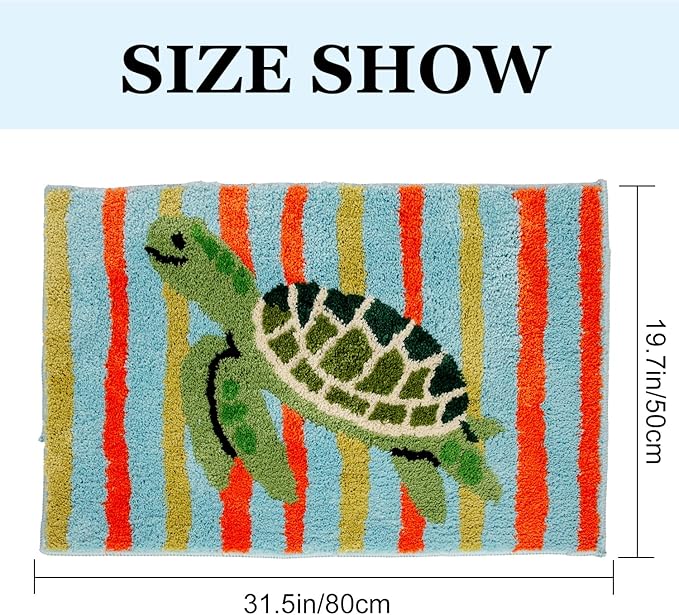 Beach Turtle Bathroom Mat, Blue Sea Life Tufted Bath mat Non Slip, Machine Washable Cute Kids Bathtub mat Bathroom Bedroom Decoration 31.5x19.7 inches (Turtle)