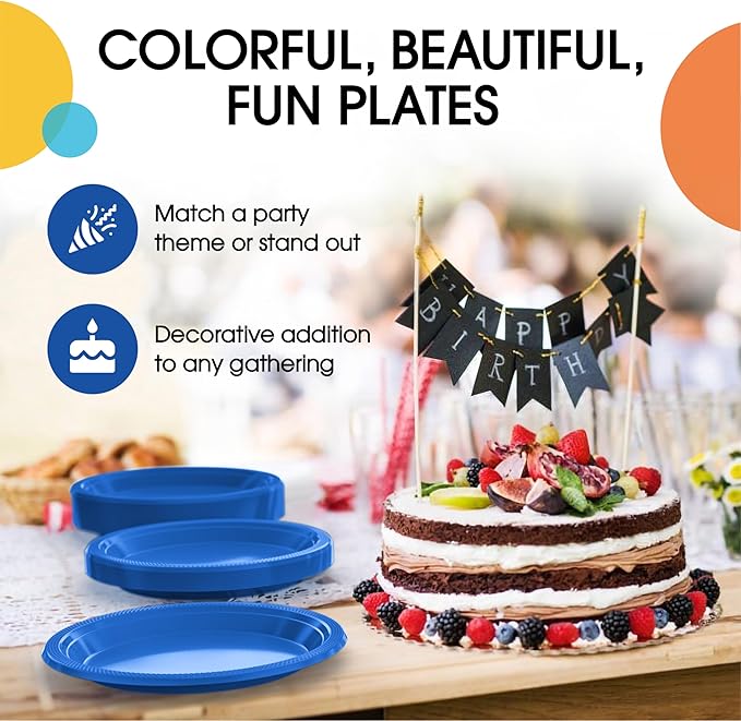 Exquisite Party Solids Dark Blue Plastic Plates For Party Supplies 10" Dark Blue Disposable Plates Heavy Duty 50 Pcs Plastic Dinnerware Sets Heavy Duty 350 GSM Disposable Dinnerware Set