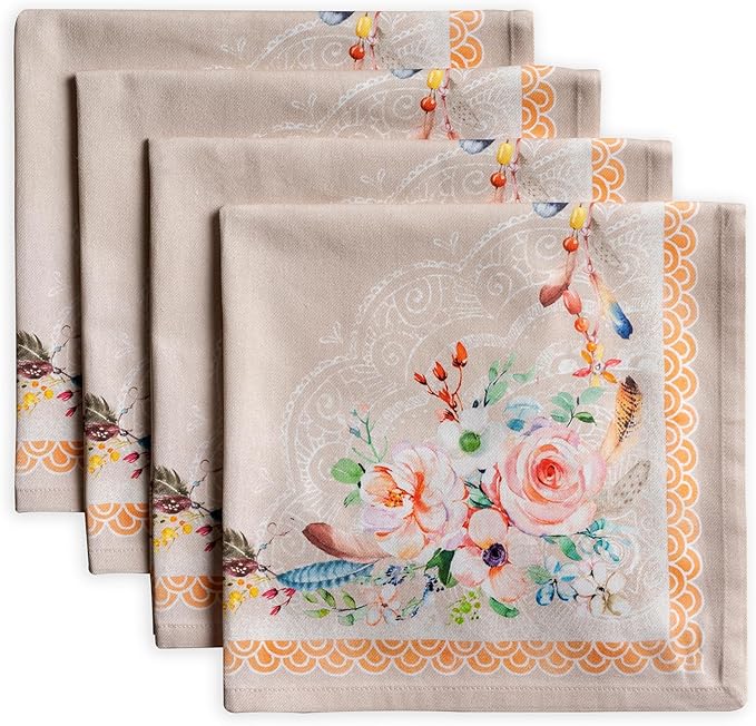 Maison d' Hermine 100% Cotton Cloth Napkins Set of 4 Everyday Reusable Square Napkins Cloth Washable Dinner Party Wedding Restaurant Hotel Kitchen Spring Summer (Ibiza - Beige, 20" x 20")