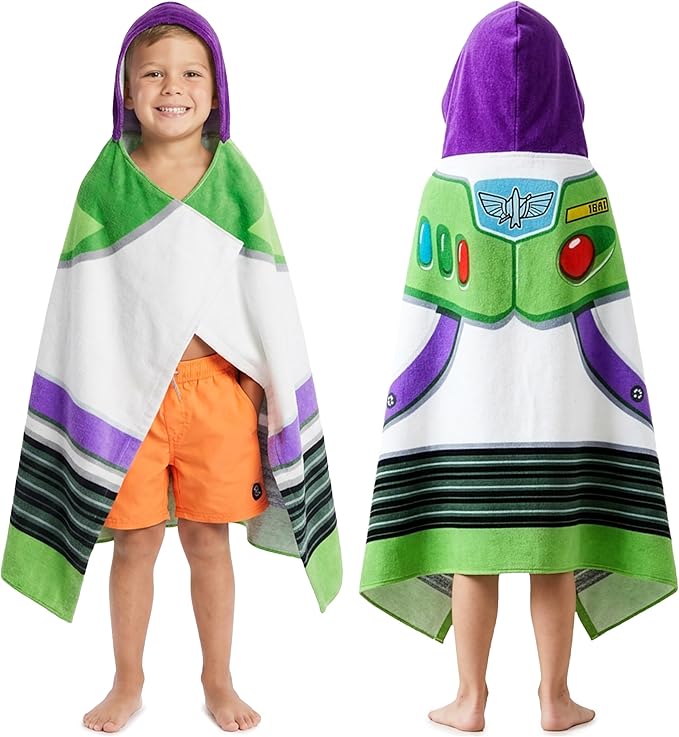 Disney Pixar Toy Story Bath Towels with Hood for Boys, Ages 2-6, Buzz Lightyear Soft and Absorbent Hooded Cotton Beach Towel Wrap, Swimming Pool Poncho, Gifts for Boys (Multi Buzz Lightyear)
