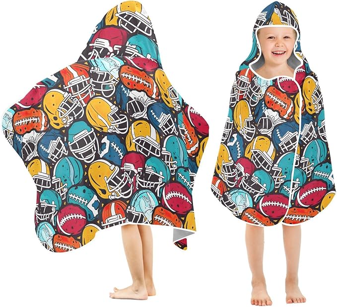 Kids Hooded Towels Colorful American Football Swimming Beach Towel 23.5" x 50" Bath Towel for Boys Girls 21214771