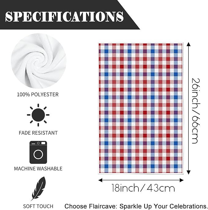 4th of July Buffalo Plaid Kitchen Towels Farmhouse Blue Red Gingham Dish Towel Pastel Memorial Day Checkered Decor Patriotic Decorations for Home Party