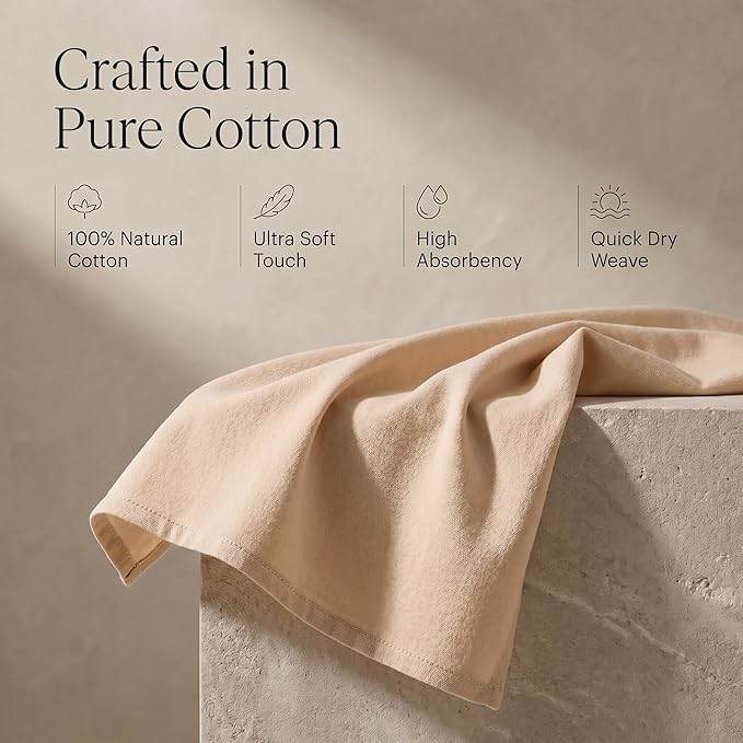 Urban Villa Kitchen Towels 100% Cotton Dish Towels for Kitchen(Set of 6)20”x30” Dish Cloths Highly Absorbent Kitchen Linen Set with Hanging Loop Perfect for Drying Dishes Cleaning Hand Towels – Beige