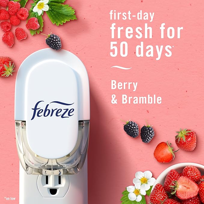 Febreze Odor-Fighting Fade Defy PLUG Air Freshener Berry & Bramble, .87 fl. oz. Oil Refill, 3 Count