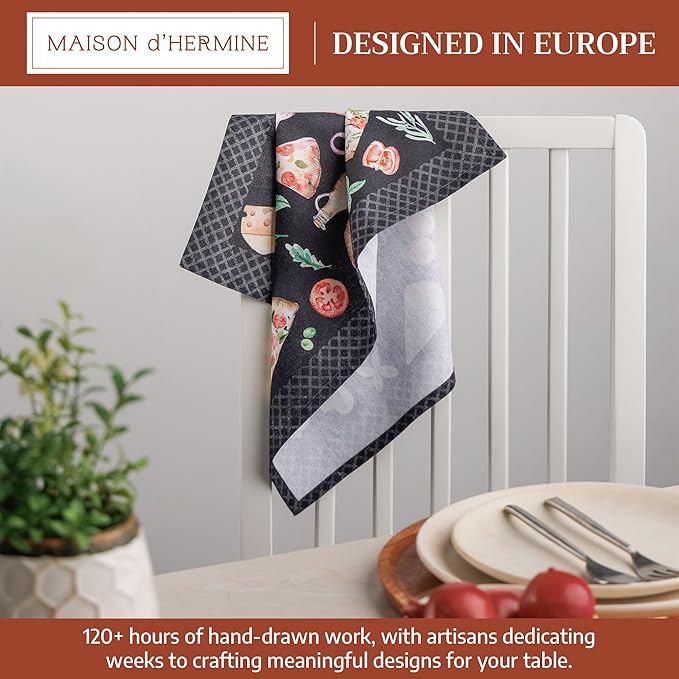 Maison d' Hermine 100% Cotton Cloth Napkins Set of 4 Everyday Reusable Square Napkins Cloth Washable Dinner Party Wedding Restaurant Hotel Kitchen Spring Summer (Pizza, 18" x 18")