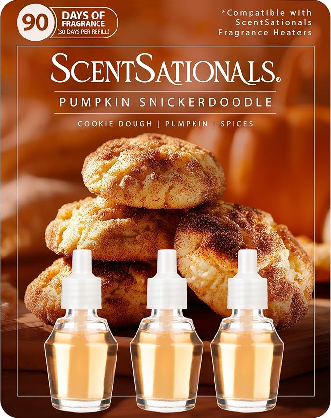 ScentSationals Pumpkin Snickerdoodle Fragrance Oil Plug In Air Freshener Refills 3-Pack - Works with Scentsationals Wall Plugs, Long-Lasting Home Fragrance, 0.8 fl oz Each, Packaging May Vary
