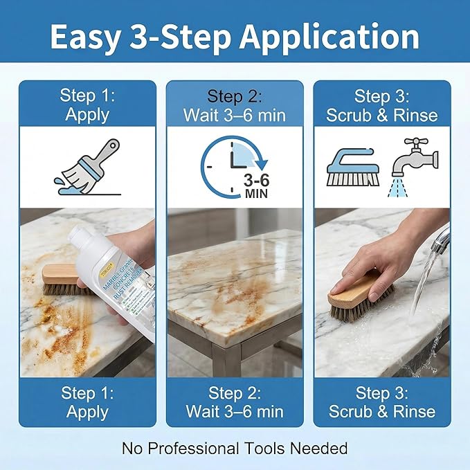 Professional Stone Rust Remover, Granite Marble Rust Stain Cleaner, Deep Penetrating Formula Removes Oxidation and Iron Stains, Stone Care Solution for Indoor Outdoor Residential Commercial Use