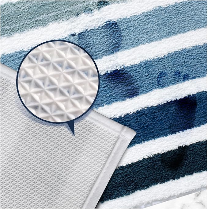 Sunlit Ombre Blue Bathroom Rug Nautical Bath Mat for Bathroom Non Slip 30"x20" Blue and White