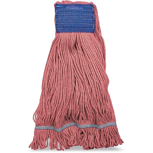 SPARTA Flo-Pac Cotton Mop Head, Loop-Ended, Wide Band with 5" Blue Band for Organized Cleaning, X-Large, Red, (Pack of 12)
