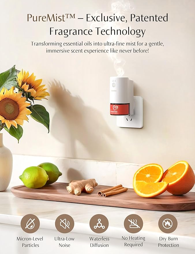 Plug-in Air Freshener for Home, Waterless Essential Oil Diffuser for Bedroom and Bathroom, Non-Toxic Formula for Pets and Nursery, 120 Days Runtime, Refillable Minted Rosewood(Tan Brown)