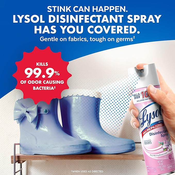 Lysol Disinfectant Spray, Household Cleaning Supplies, Disinfecting Multi-Purpose Room Spray, Antibacterial Sanitizer, Deodorizer, Kills Hantavirus, Early Morning Breeze, 19 Fl Oz (Pack of 2)