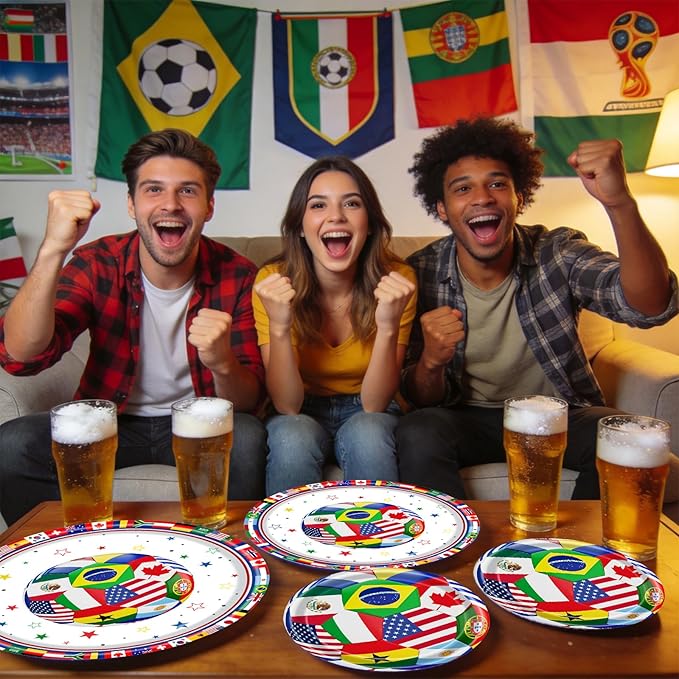 96 Pieces International World Flags Plates and Napkins Tableware Set, Soccer World Flags Disposable Paper Plates Napkins Forks for Soccer Party Supplies Sports Theme Events Birthday Decor - Serves 24