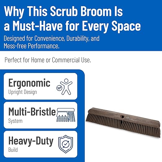 SPARTA Omni Sweep – 18" Heavy Duty Broom Head for Outdoor and Indoor Use, Nonabsorbent Block, Multi-Surface Deck Brush for Garage, Patio, Kitchen, and Concrete, Brown, Pack of 12