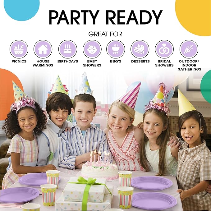 Exquisite Party Solids Lavender Plastic Plates For Party Supplies 7" Lavender Disposable Plates Heavy Duty 50 Pcs Plastic Dinnerware Sets Heavy Duty 350 GSM Disposable Dinnerware Set