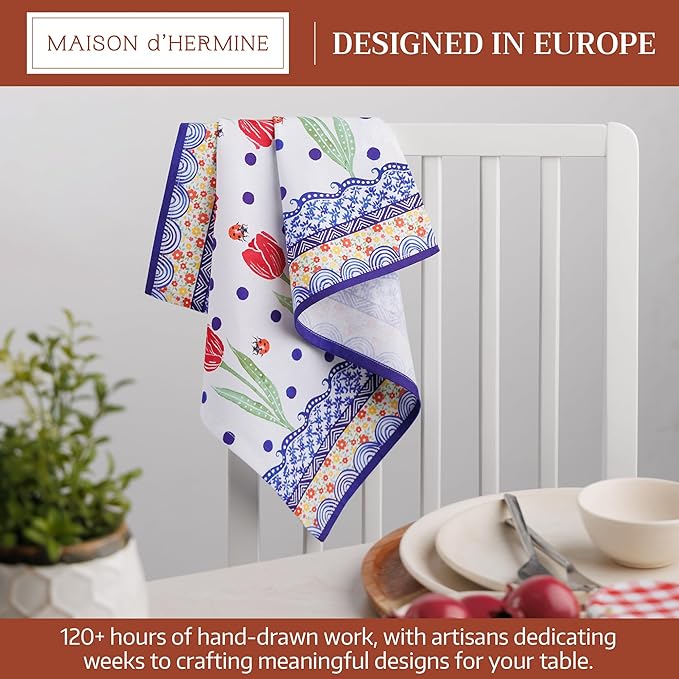 Maison d' Hermine 100% Cotton Cloth Napkins Set of 4 Everyday Reusable Square Napkins Cloth Washable Dinner Party Wedding Restaurant Hotel Kitchen Spring Summer (Folky Floral, 18" x 18")